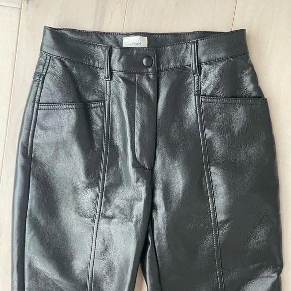 Aritzia Straight Leg Faux Leather Pants, Black - Picture 2 of 4